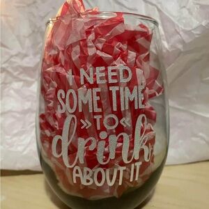 Clear Glass Wine Tumbler with Silver Text